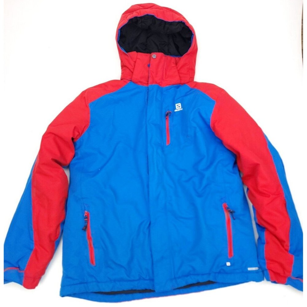 Salomon Girls Size 14Y XL Ski Jacket Hooded Advanced Skin Dry Coat Blue Red
